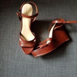 Cole Haan brown leather platform wedge sandals